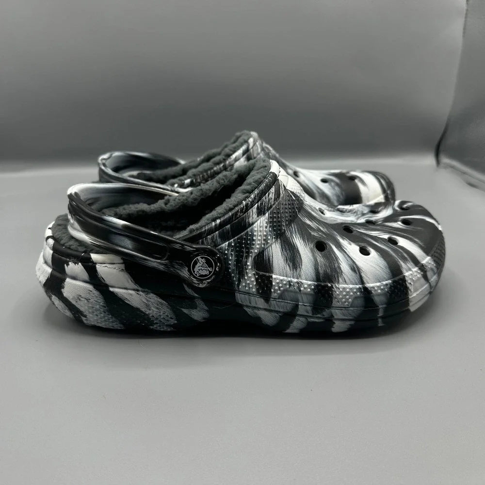 Crocs Classic Lined Clog Black White Marble Tie Dye Mens 8 Womens 10 206630